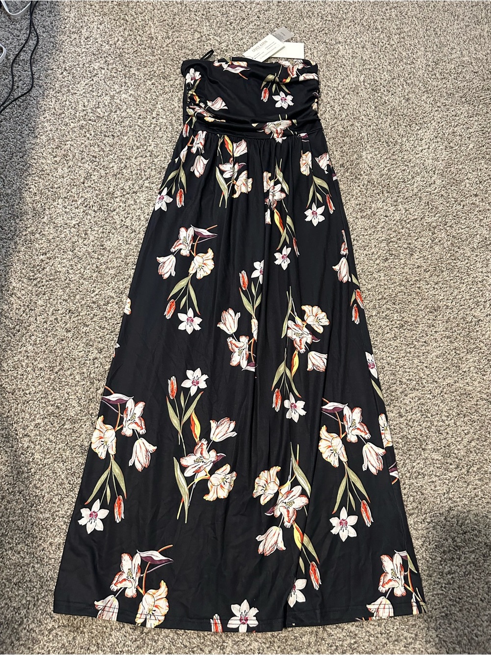 Grace Karin Black Strapless Floral Maxi Dress